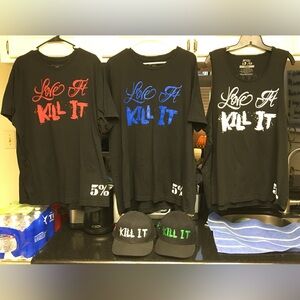 Rich Piana 5-piece bundle. 2-Tshirts, 1-Muscle shirt, 2-fitted caps size 7 1/4.